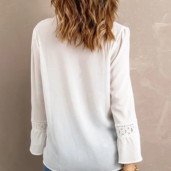 White Lace Ruffed Long Sleeve Blouse - Picture 2 of 6